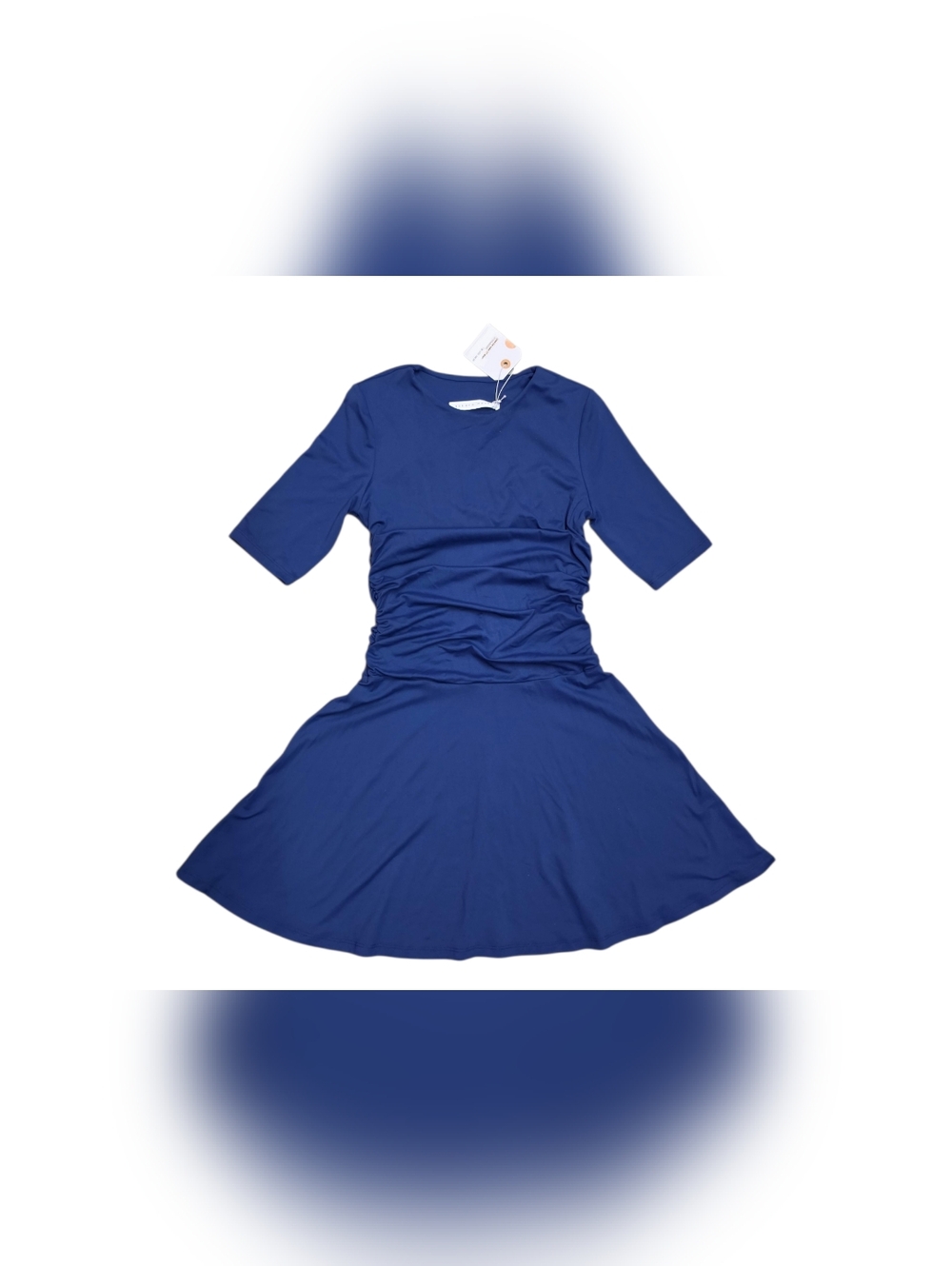 Susana Monaco Navy Ruched Waist Fit & Flare Mini Dress